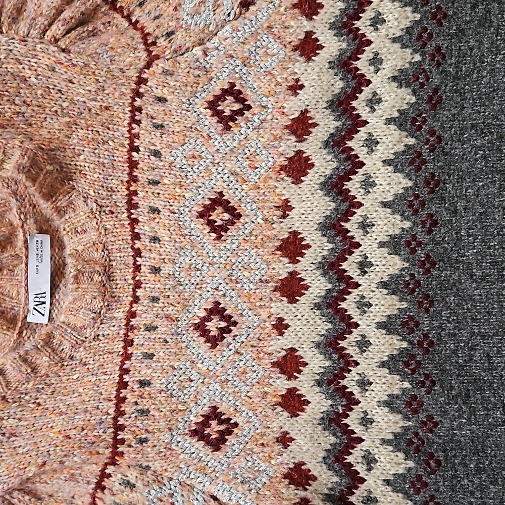 NWOT Rare Zara Fair Isle knit Balloon Sleeve Jacquard Dress small - Picture 8 of 13